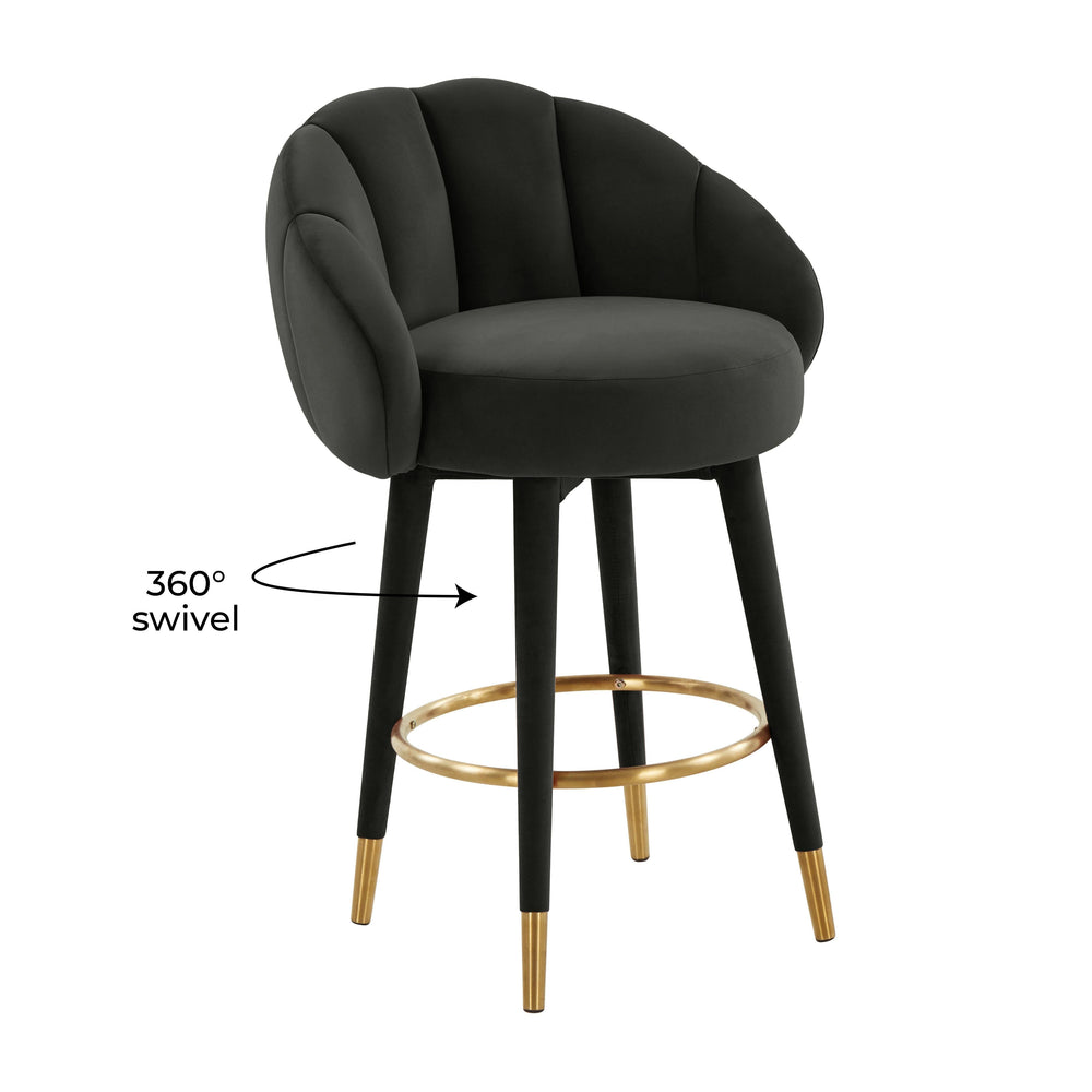 Myla Black Performance Velvet Swivel Counter Stool