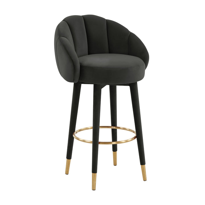 Myla Black Performance Velvet Swivel Bar Stool