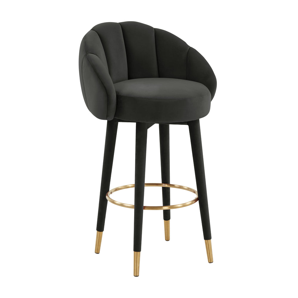 Myla Black Performance Velvet Swivel Bar Stool