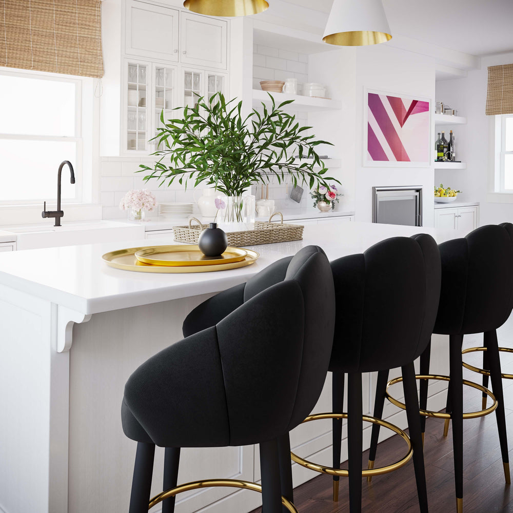 Myla Black Performance Velvet Swivel Bar Stool