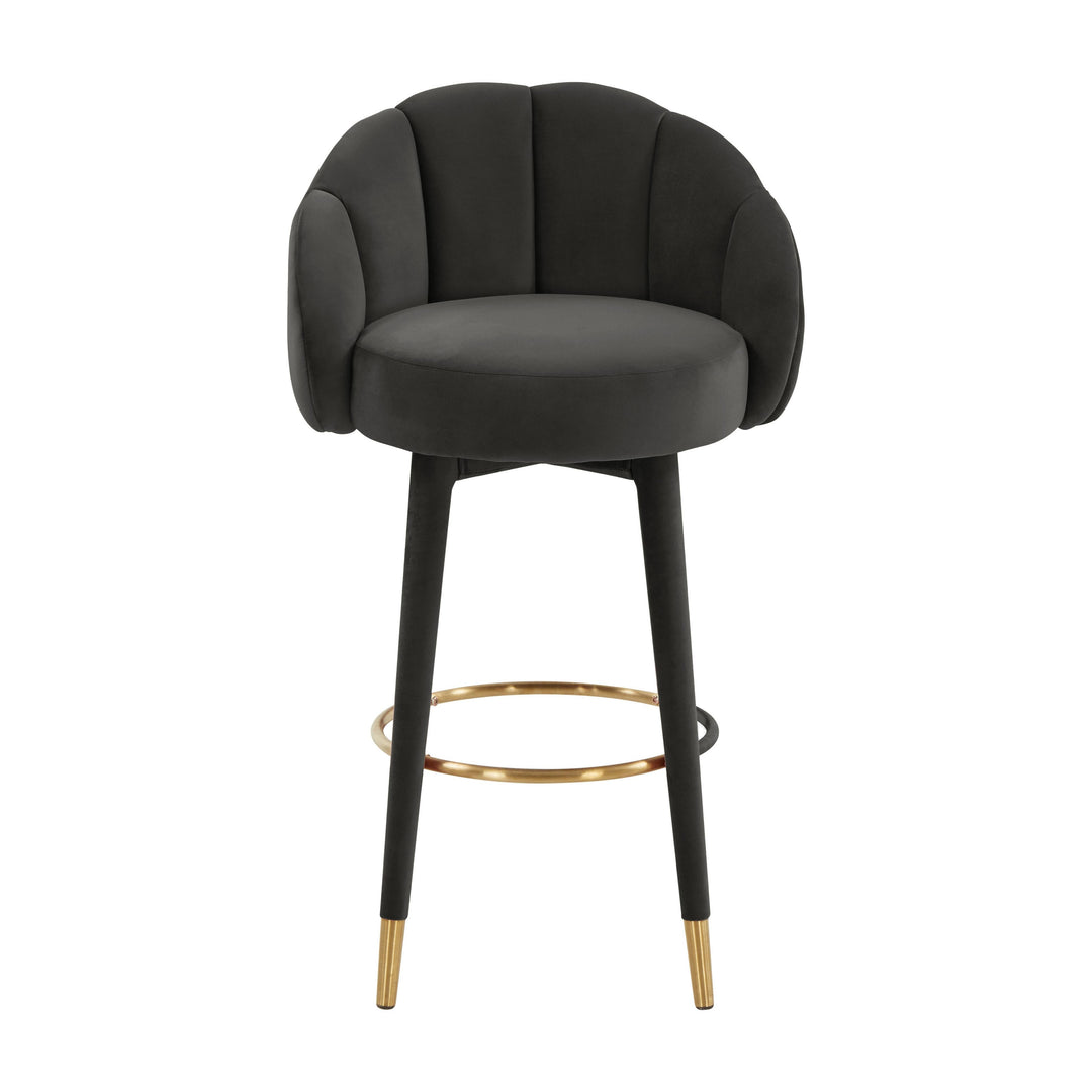 Myla Black Performance Velvet Swivel Bar Stool