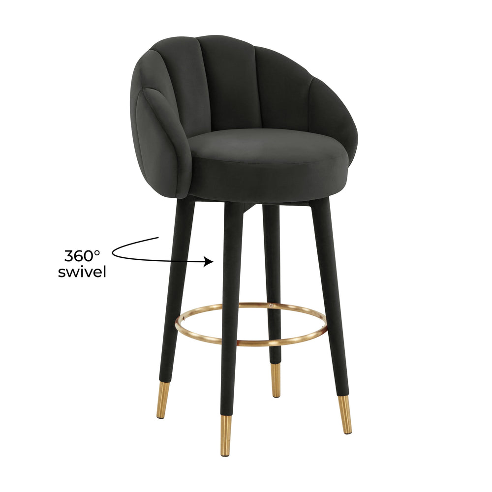 Myla Black Performance Velvet Swivel Bar Stool