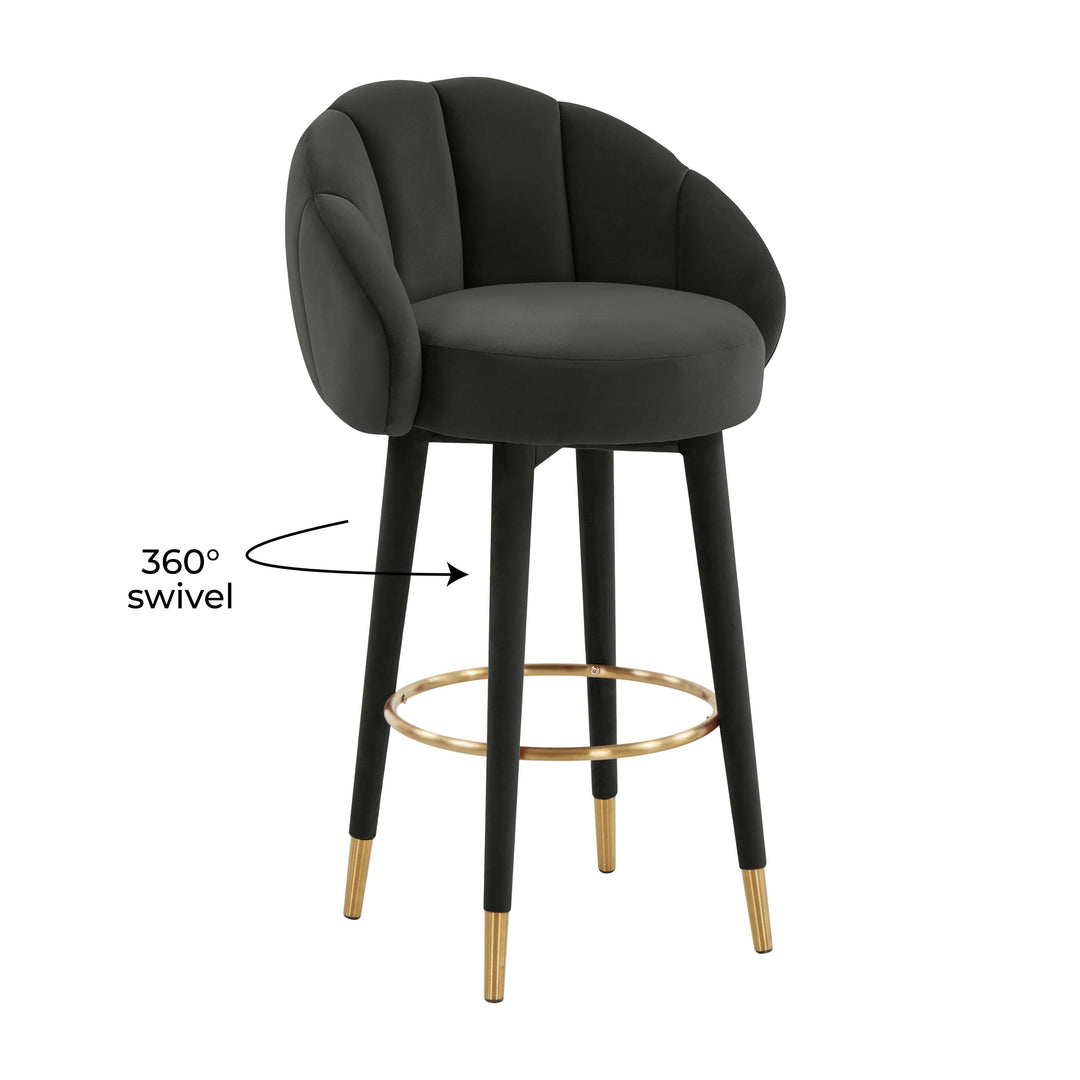 Myla Black Performance Velvet Swivel Bar Stool