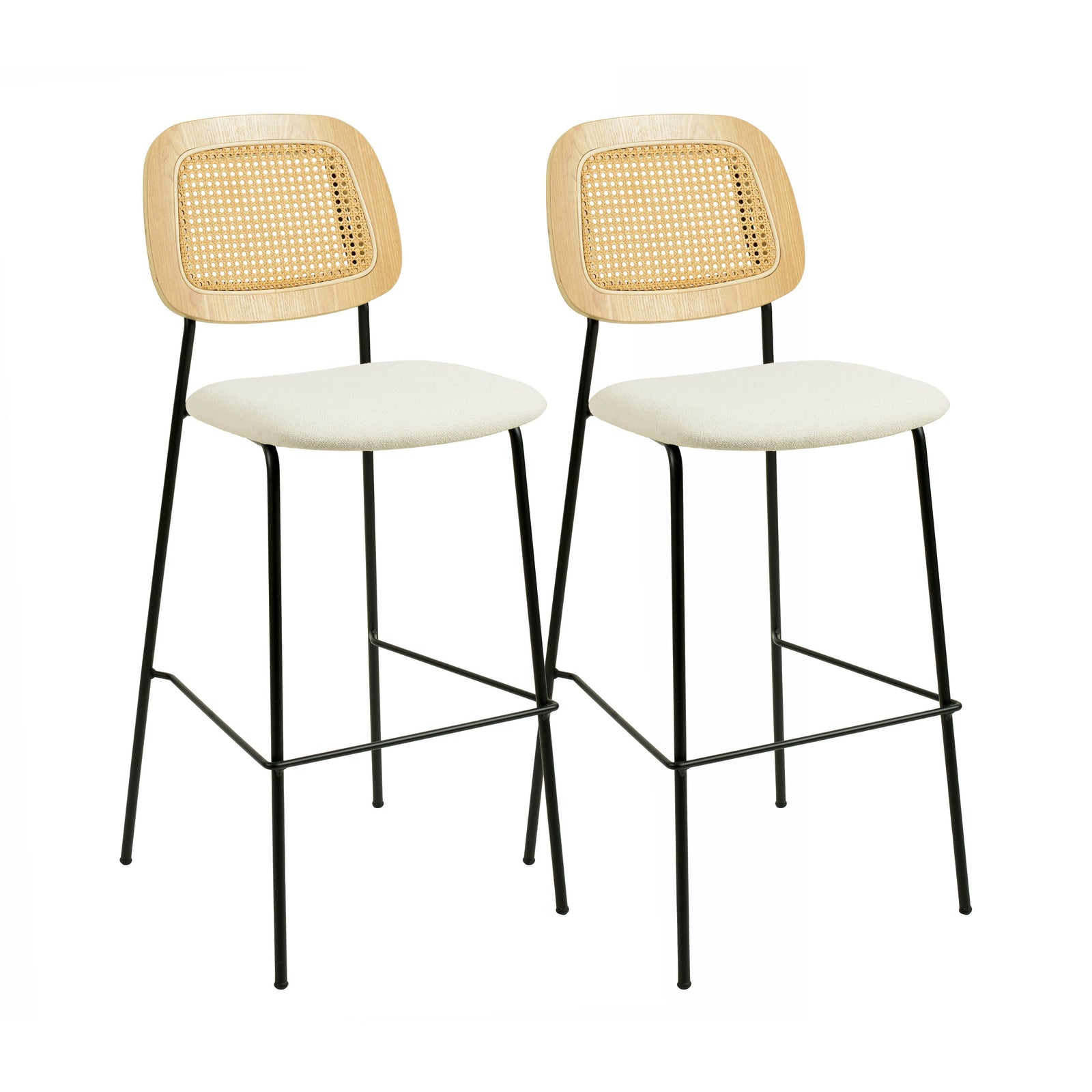 TOV Furniture Anais Natural Rattan and Performance Linen Counter Stool - Set of 2