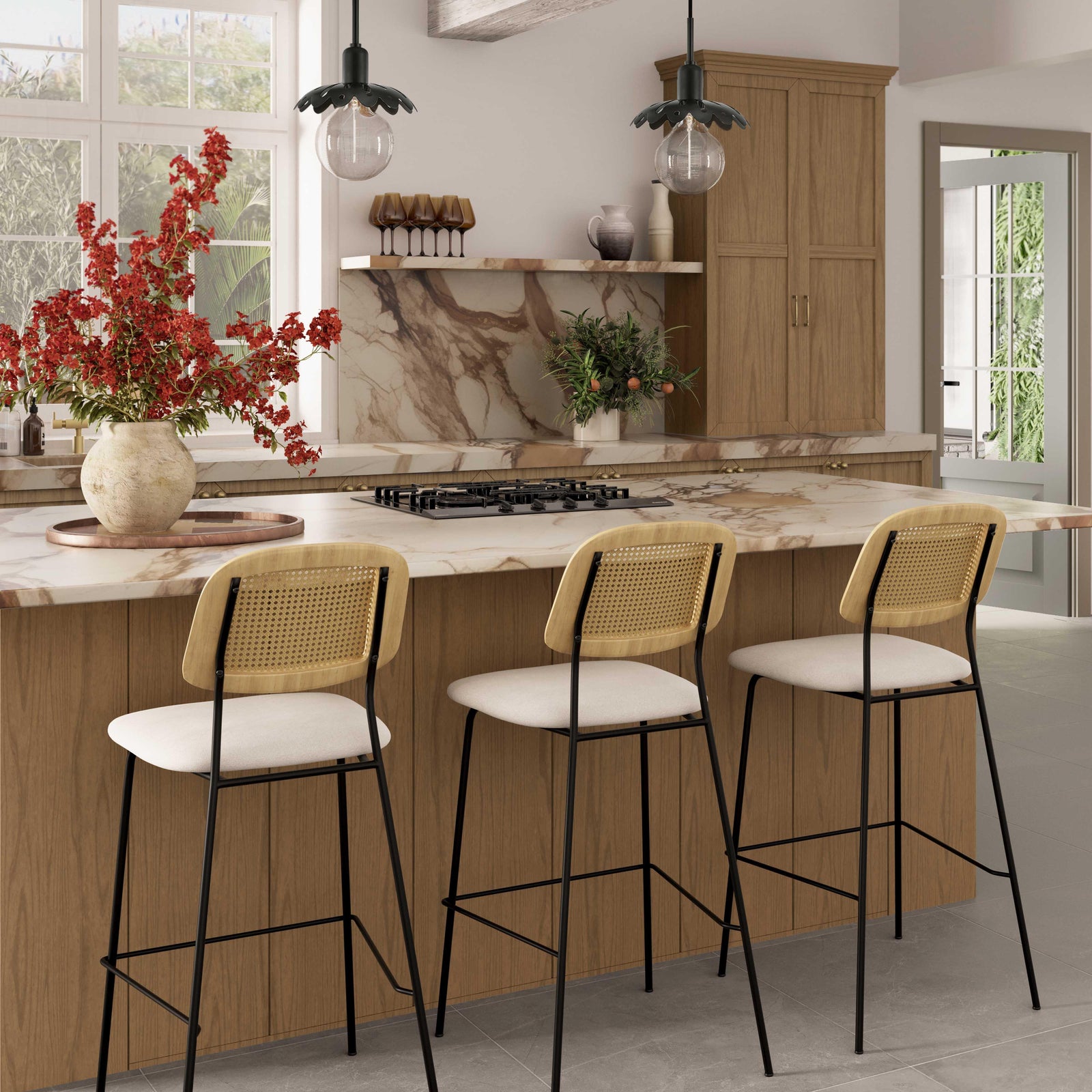 Anais Natural Rattan and Performance Linen Counter Stool 