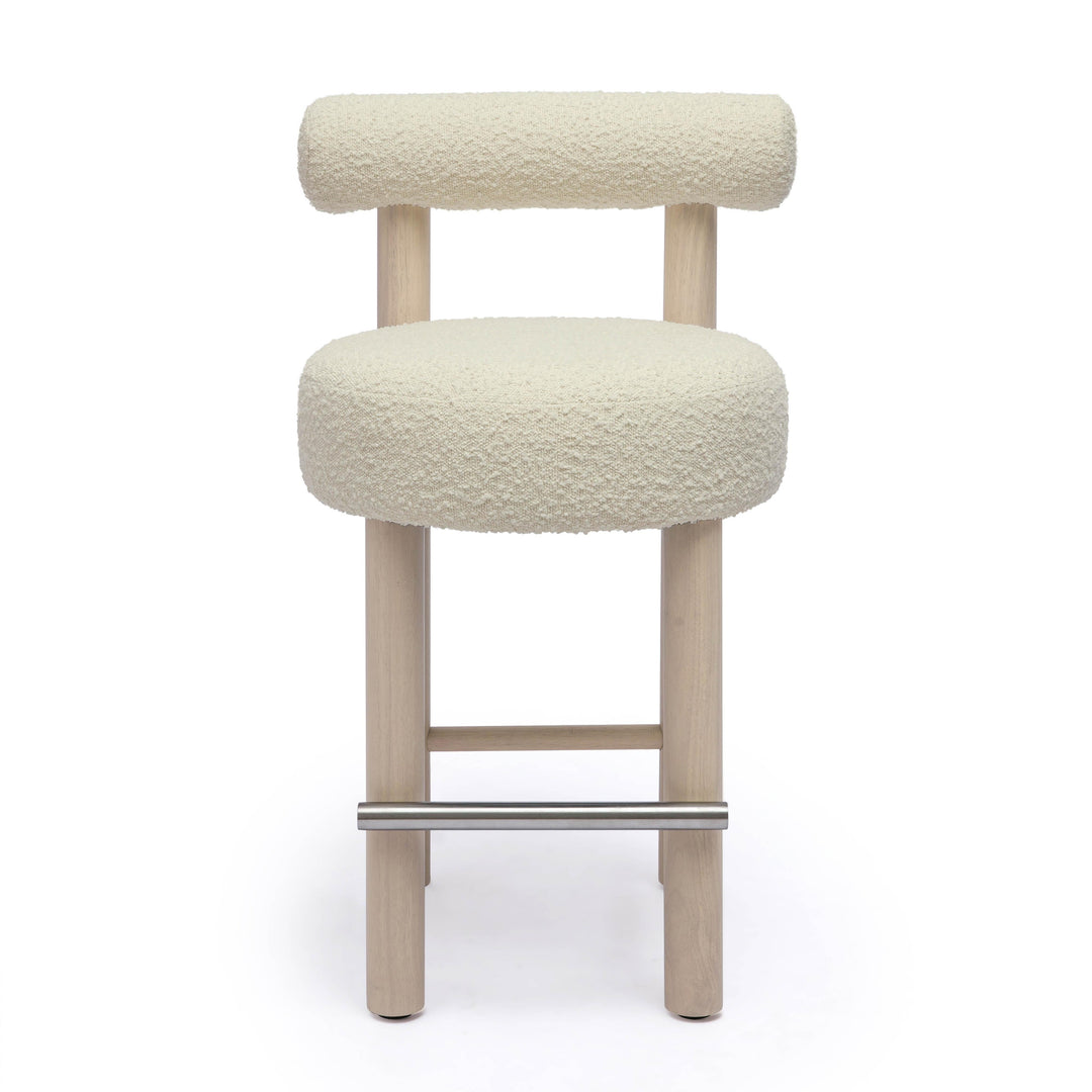 Carmel Cream Performance Boucle and Solid Wood Counter Stool