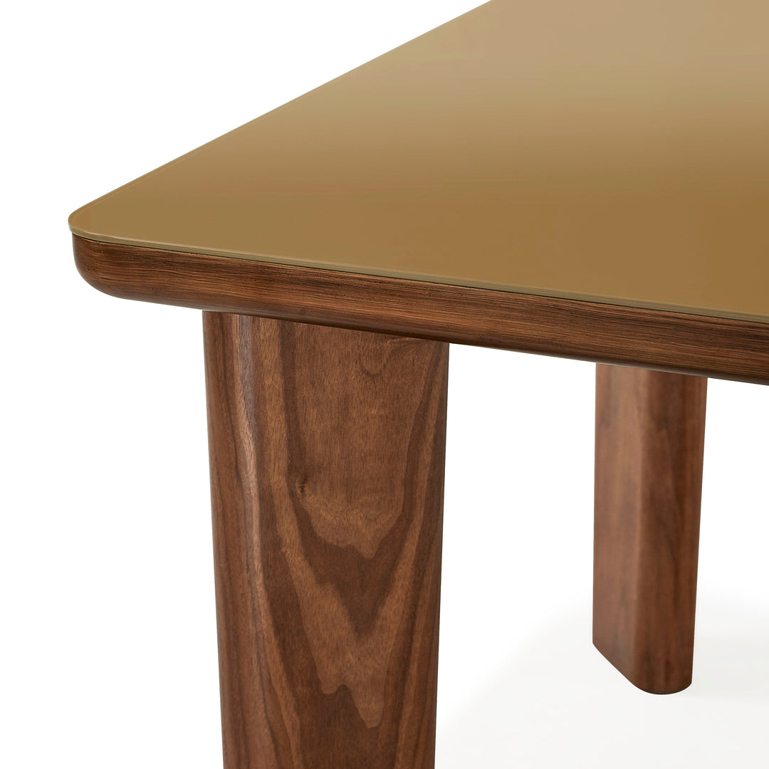 Oani  83" Walnut and Glass Rectangular Dining Table