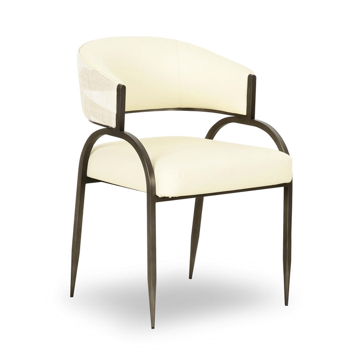 TOV Furniture Tatum Cream 2-Tone Performance Vegan Leather and Jacquard Dining Chair