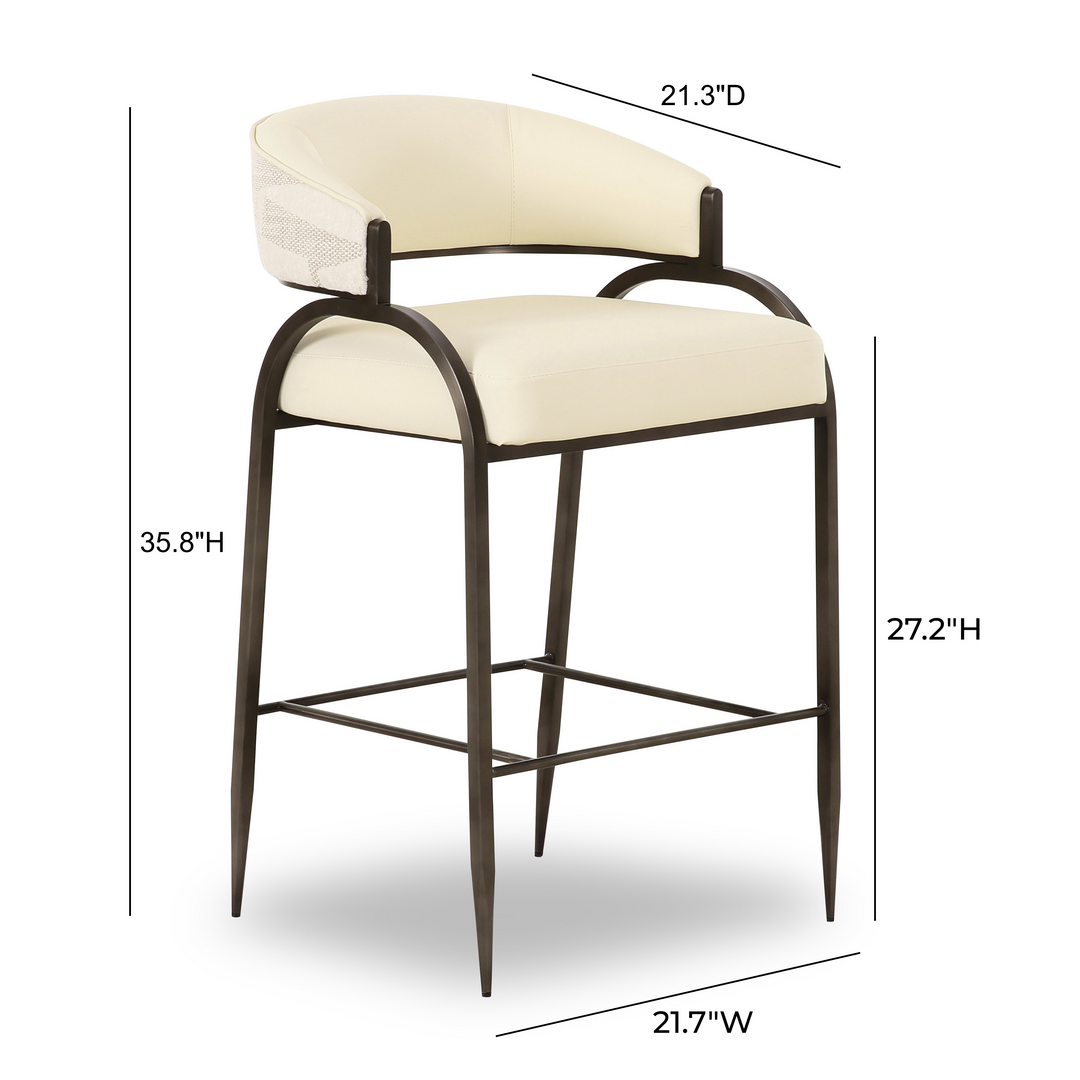 Tatum Cream 2-Tone Performance Vegan Leather and Jacquard Counter Stool