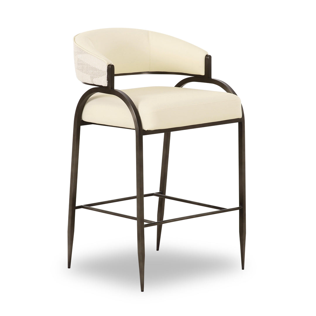 TOV Furniture Tatum Cream 2-Tone Performance Vegan Leather and Jacquard Counter Stool