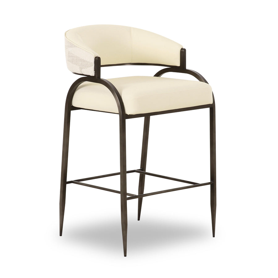 TOV Furniture Tatum Cream 2-Tone Performance Vegan Leather and Jacquard Counter Stool