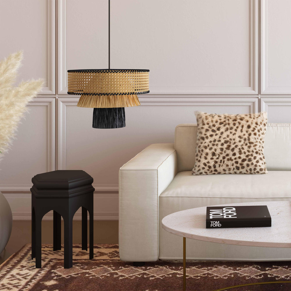 Rylie Natural & Black Raffia Pendant Lamp, view 2