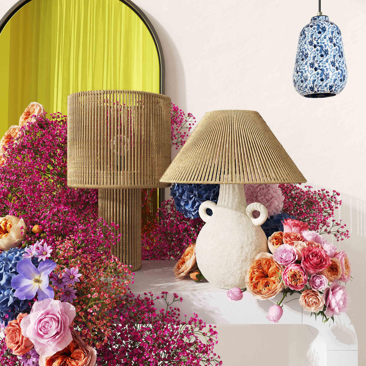 Lalit Natural &amp; White Ceramic Table Lamp, view 2