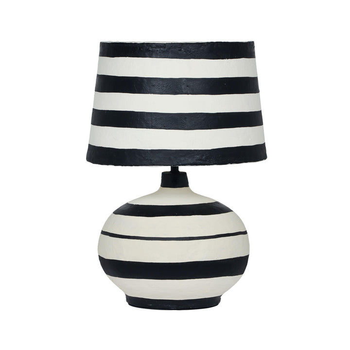 Positano Black &amp;amp; Off-White Striped Papier Mache Table Lamp