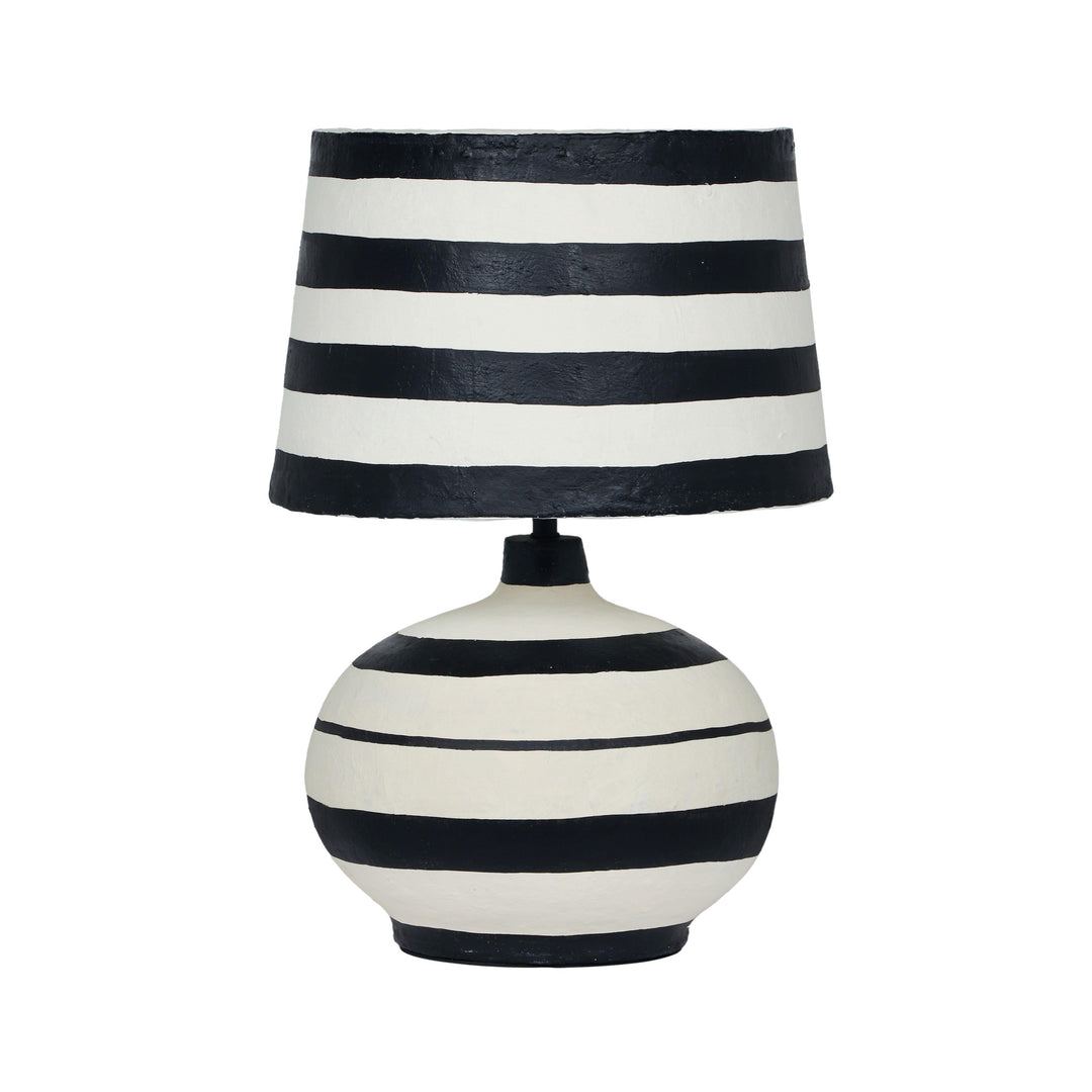 Positano Black &amp; Off-White Striped Papier Mache Table Lamp