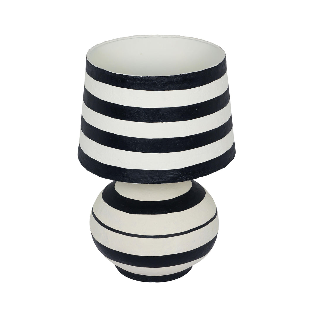 Positano Black &amp; Off-White Striped Papier Mache Table Lamp
