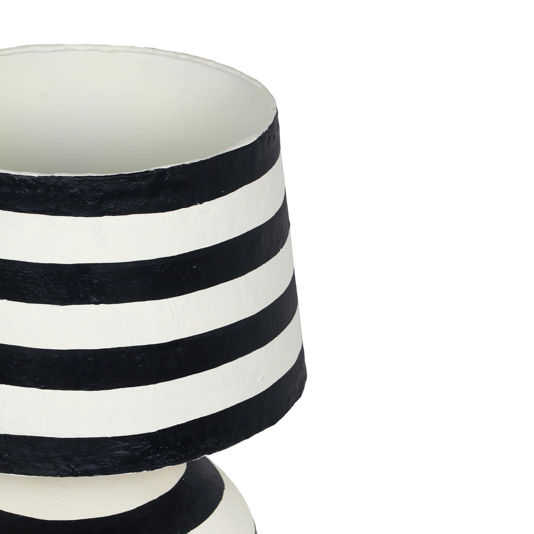 Positano Black &amp; Off-White Striped Papier Mache Table Lamp