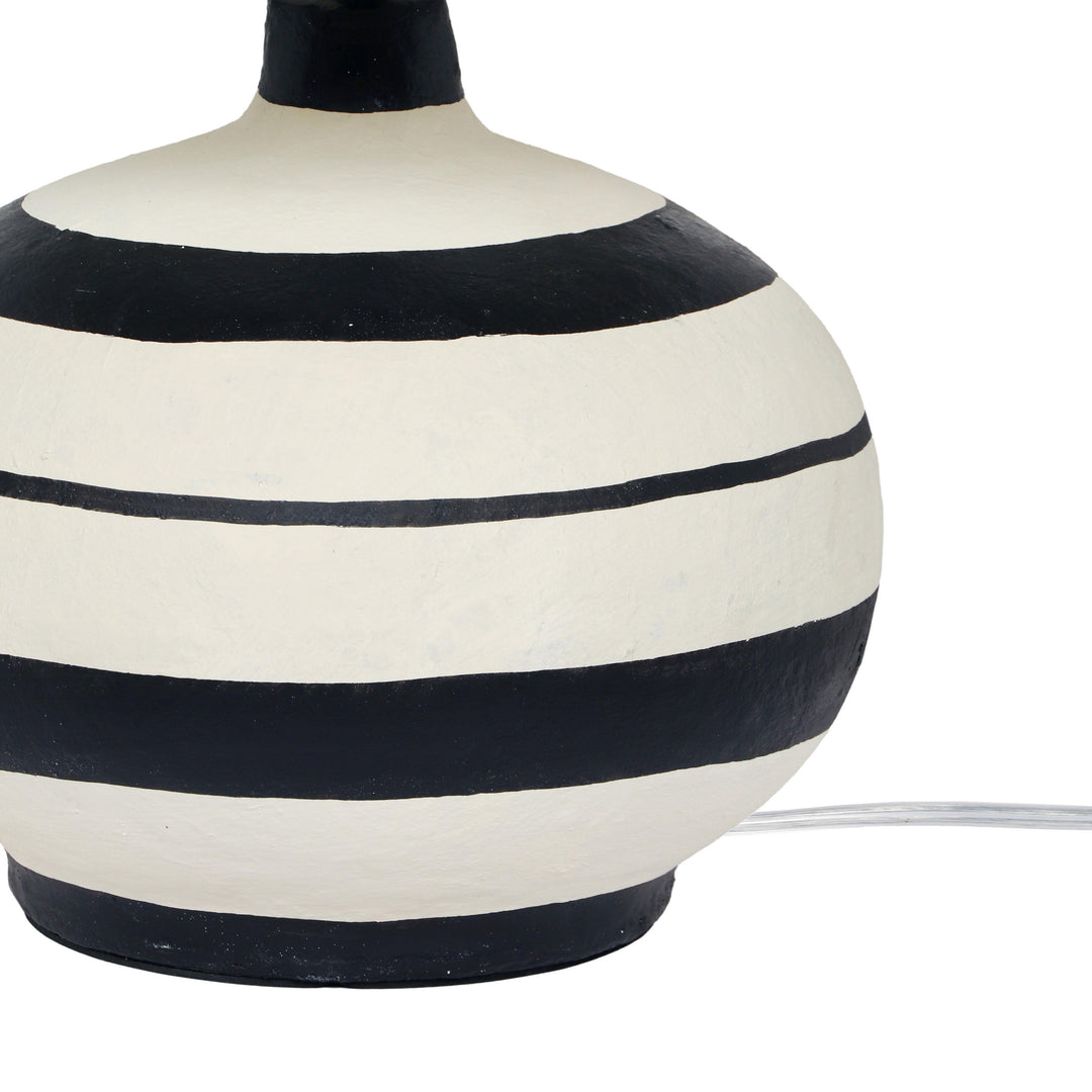 Positano Black &amp; Off-White Striped Papier Mache Table Lamp
