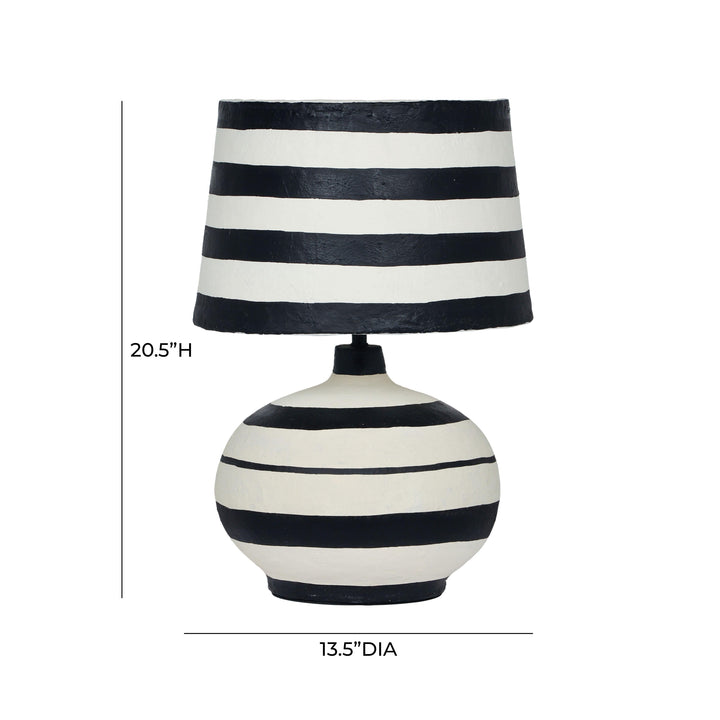 Positano Black &amp;amp; Off-White Striped Papier Mache Table Lamp
