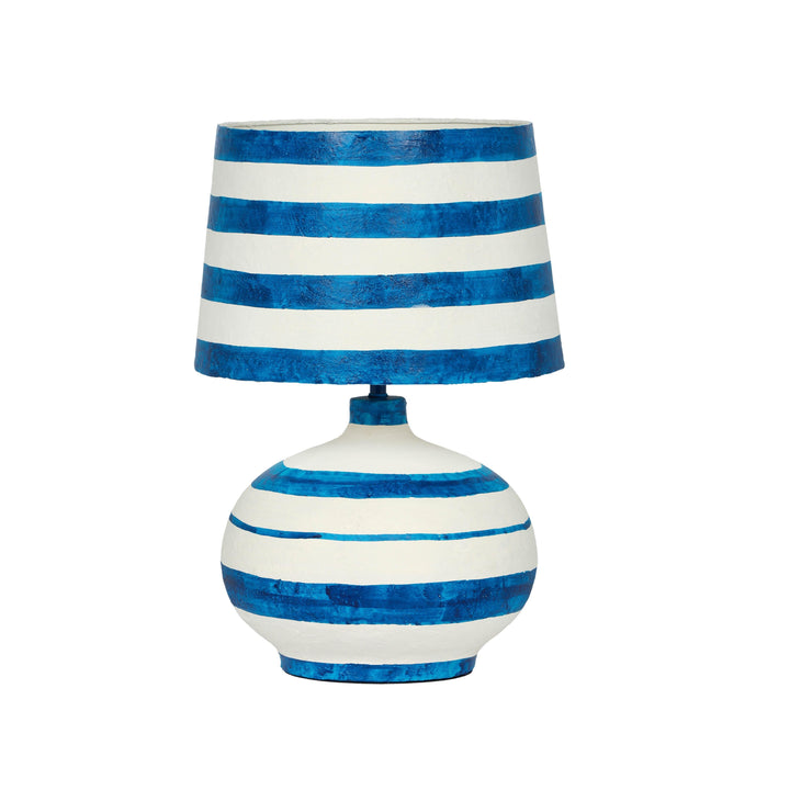 Positano Blue &amp;amp; Off-White Striped Papier Mache Table Lamp
