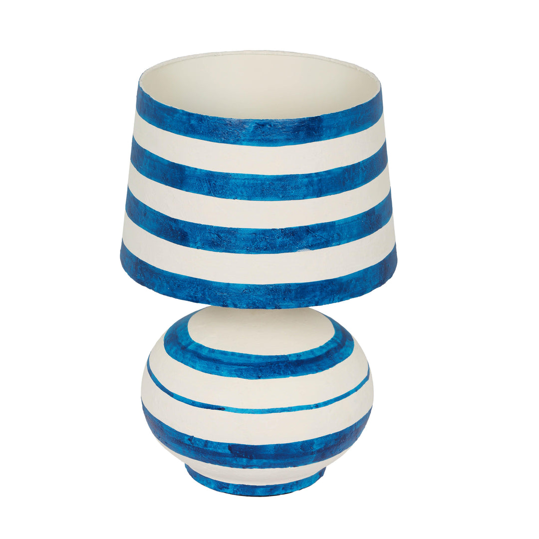 Positano Blue &amp; Off-White Striped Papier Mache Table Lamp