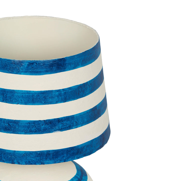 Positano Blue &amp;amp; Off-White Striped Papier Mache Table Lamp