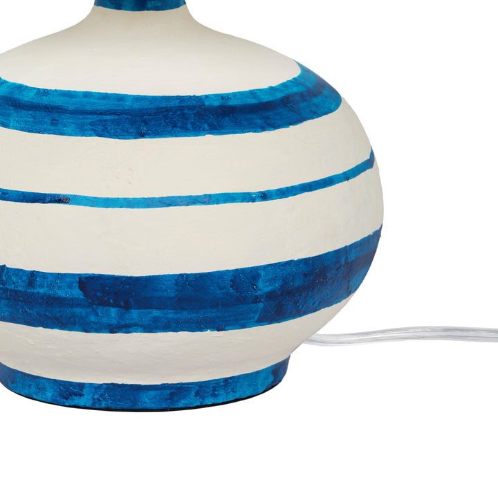Positano Blue &amp;amp; Off-White Striped Papier Mache Table Lamp