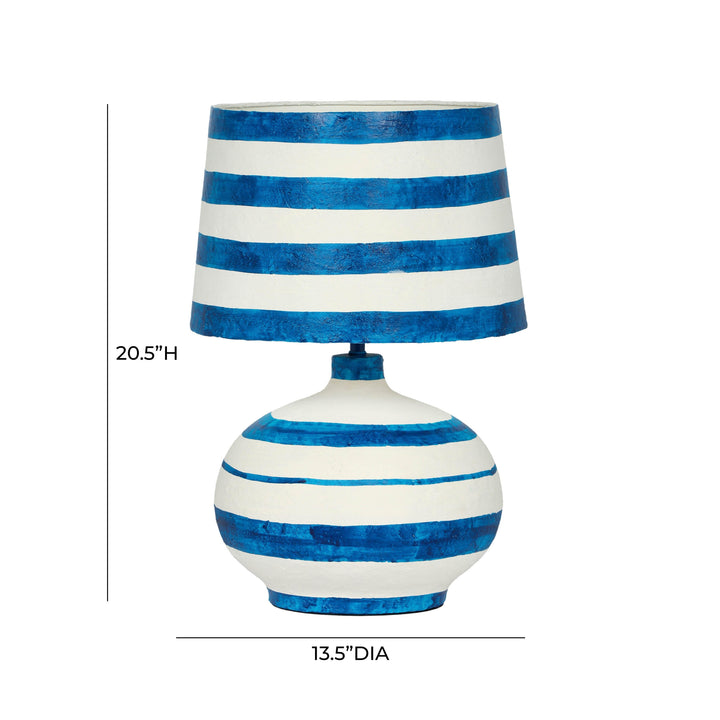 Positano Blue &amp;amp; Off-White Striped Papier Mache Table Lamp