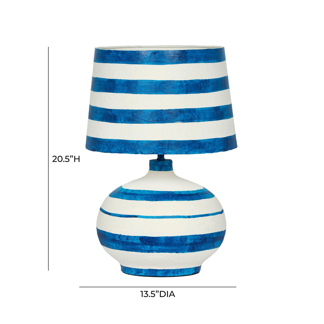 Positano Blue &amp; Off-White Striped Papier Mache Table Lamp