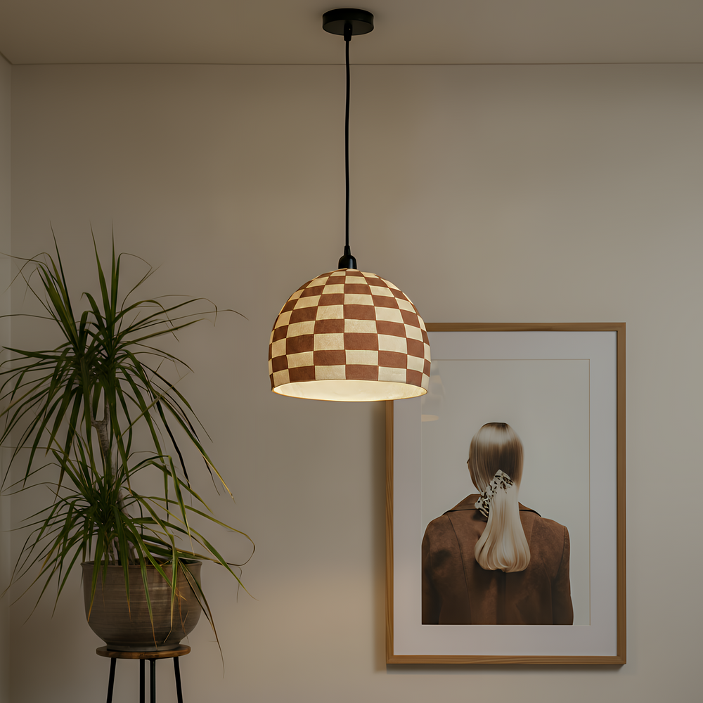 Taurus White and Terracotta Cotton Mache Pendant Lamp