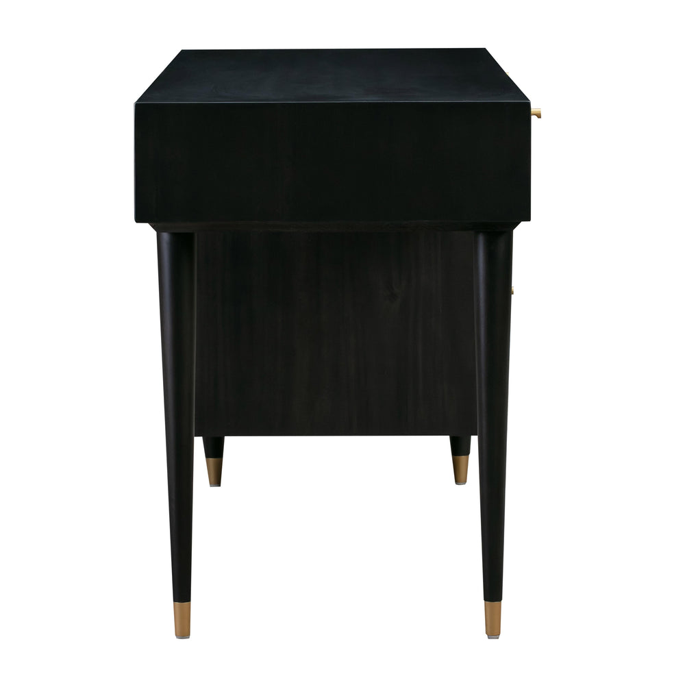 Sierra 60" Black Cane 3-Drawer Desk With Storage