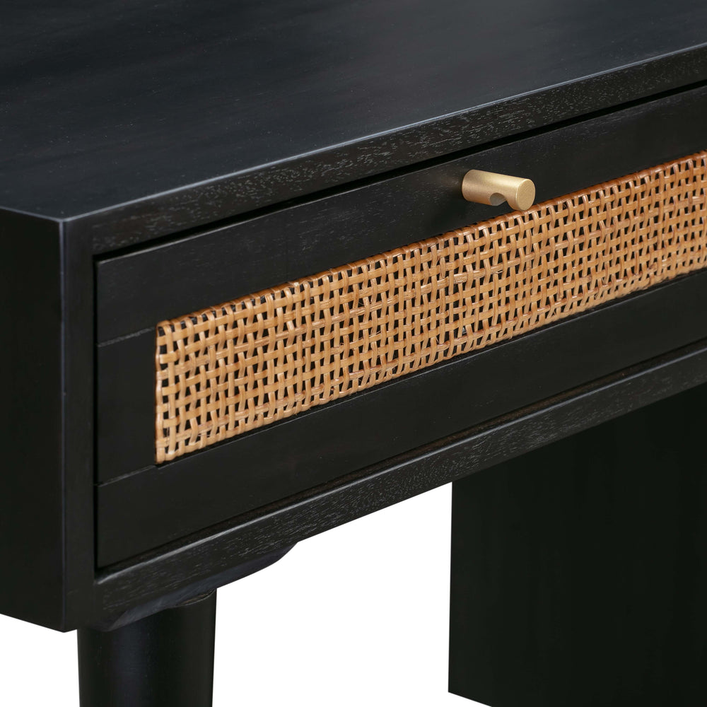 Sierra 60" Black Cane 3-Drawer Desk With Storage