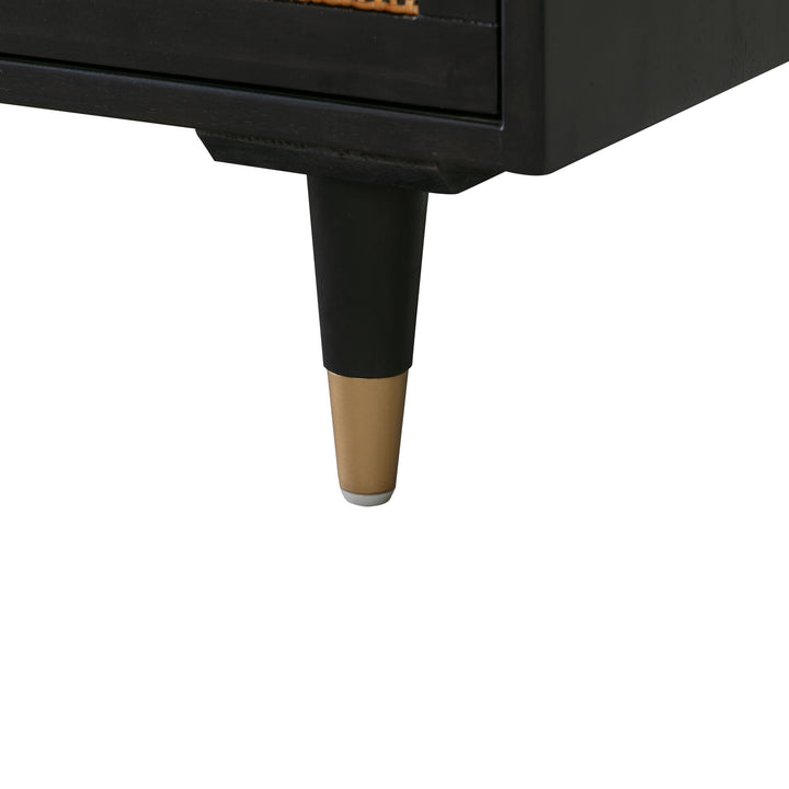 Sierra 60" Black Cane 3-Drawer Desk With Storage