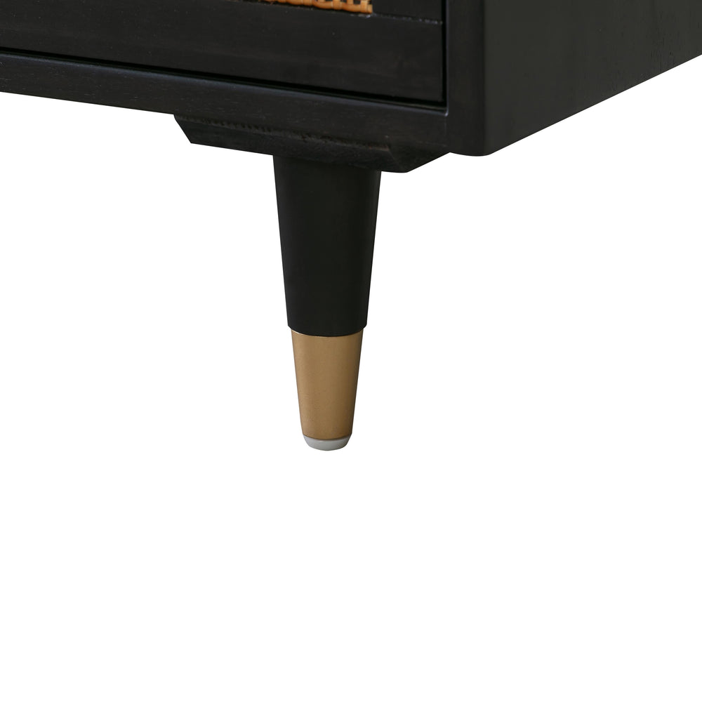 Sierra 60" Black Cane 3-Drawer Desk With Storage