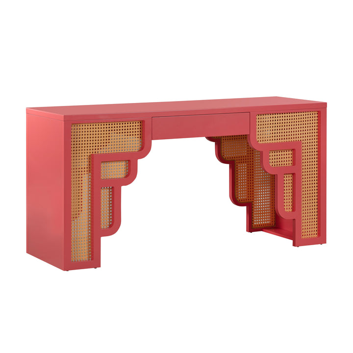 Suzie 62" Pink Rattan Executive Desk With Drawer