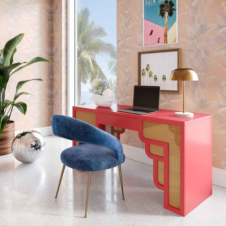 Suzie 62" Pink Rattan Executive Desk With Drawer