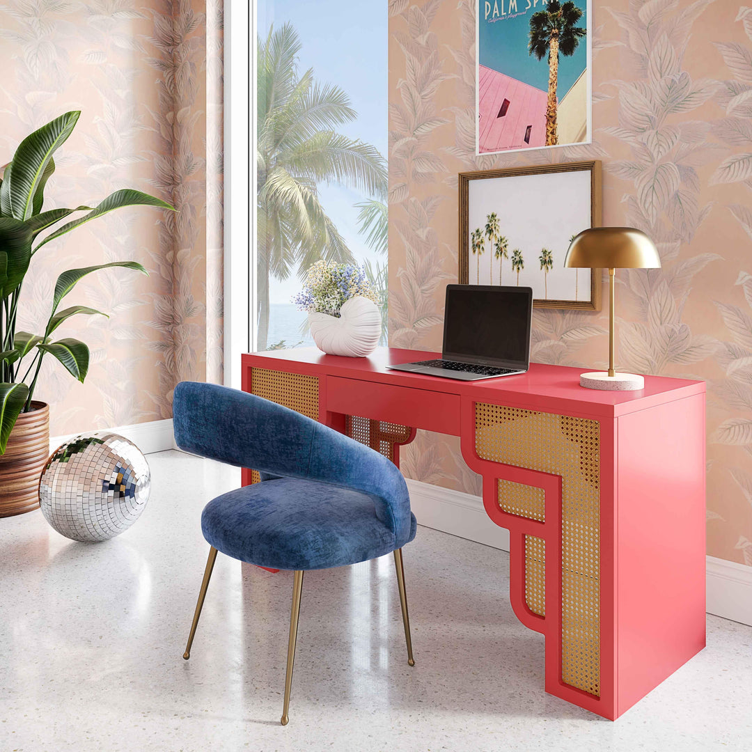 Suzie 62" Pink Rattan Executive Desk With Drawer