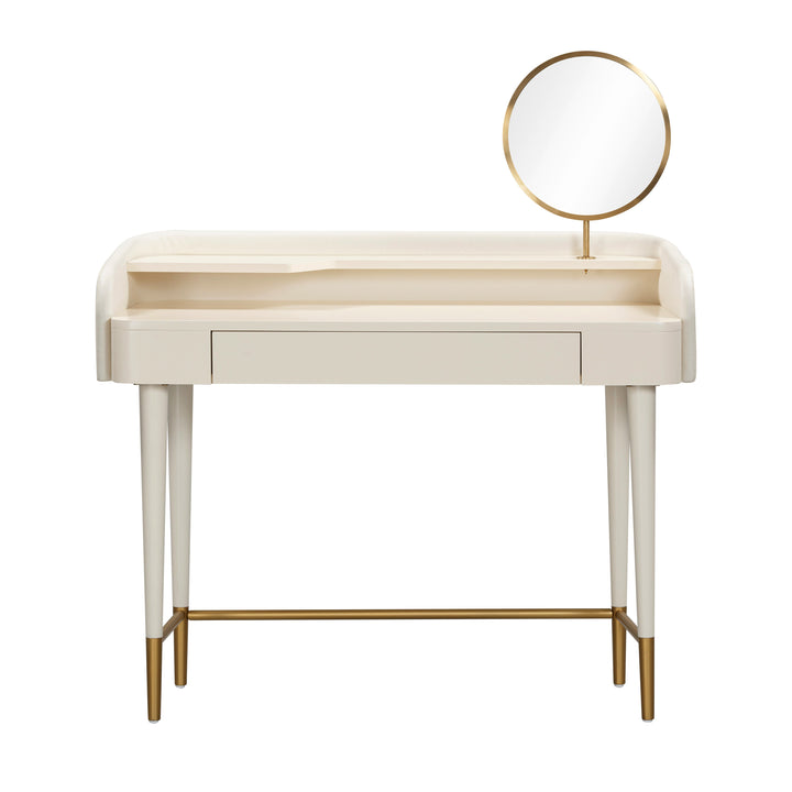 Penelope 45" Cream Vegan Leather Wrapped Vanity Desk With Drawer