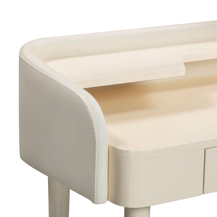 Penelope 45" Cream Vegan Leather Wrapped Vanity Desk With Drawer