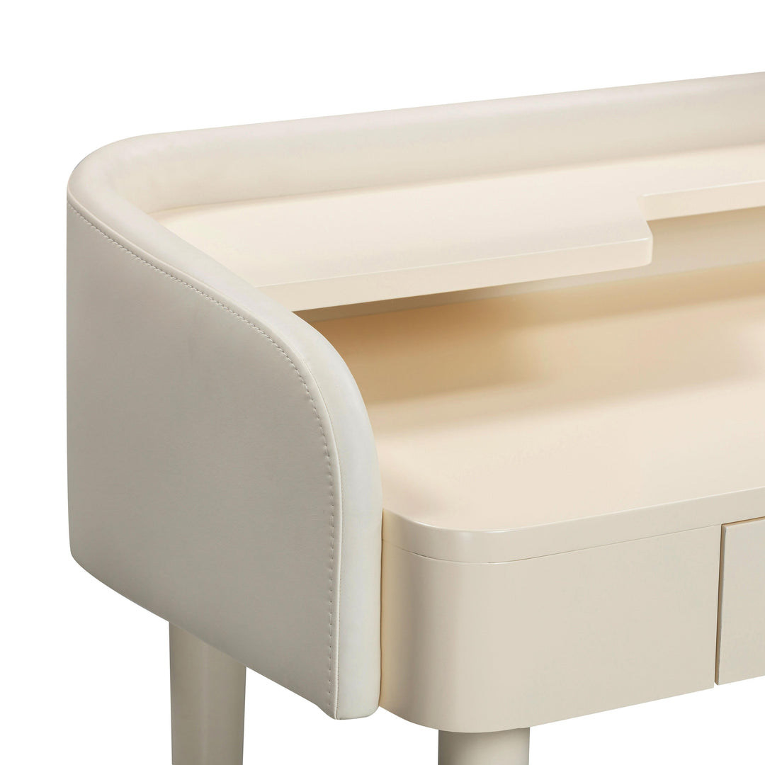Penelope 45" Cream Vegan Leather Wrapped Vanity Desk With Drawer