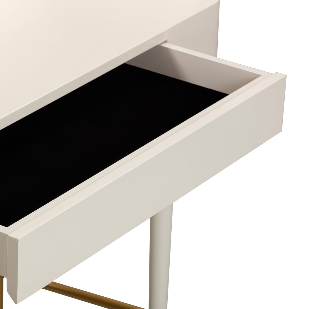 Penelope 45" Cream Vegan Leather Wrapped Vanity Desk With Drawer