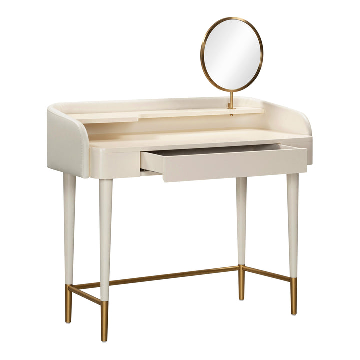 Penelope 45" Cream Vegan Leather Wrapped Vanity Desk With Drawer