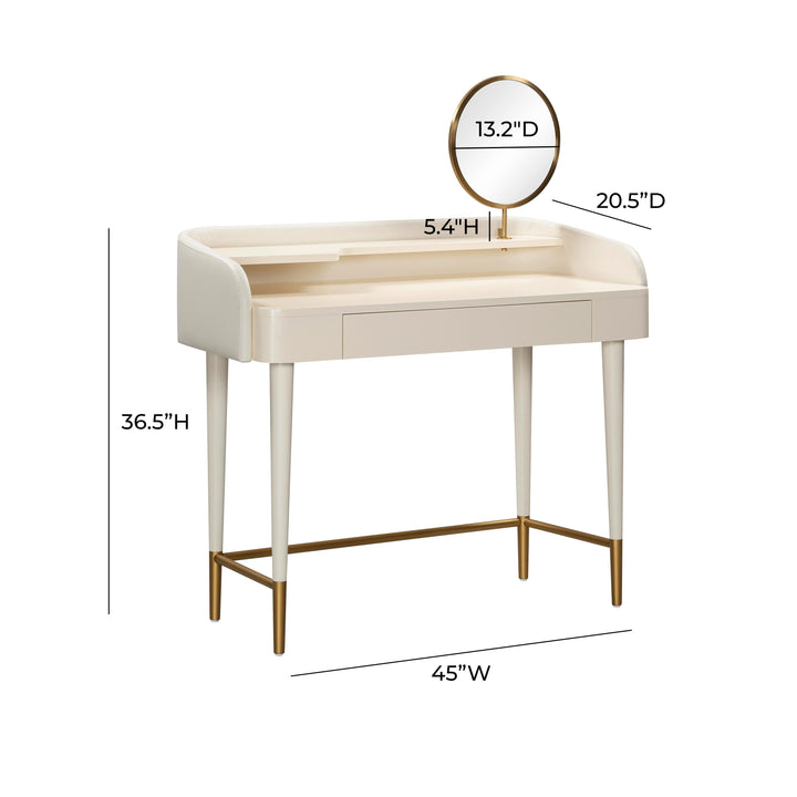 Penelope 45" Cream Vegan Leather Wrapped Vanity Desk With Drawer
