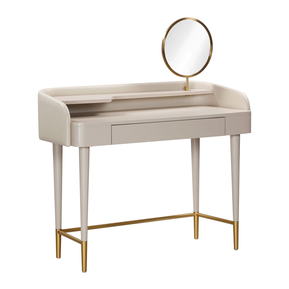 Penelope 45" Taupe Vegan Leather Wrapped Vanity Desk With Drawer