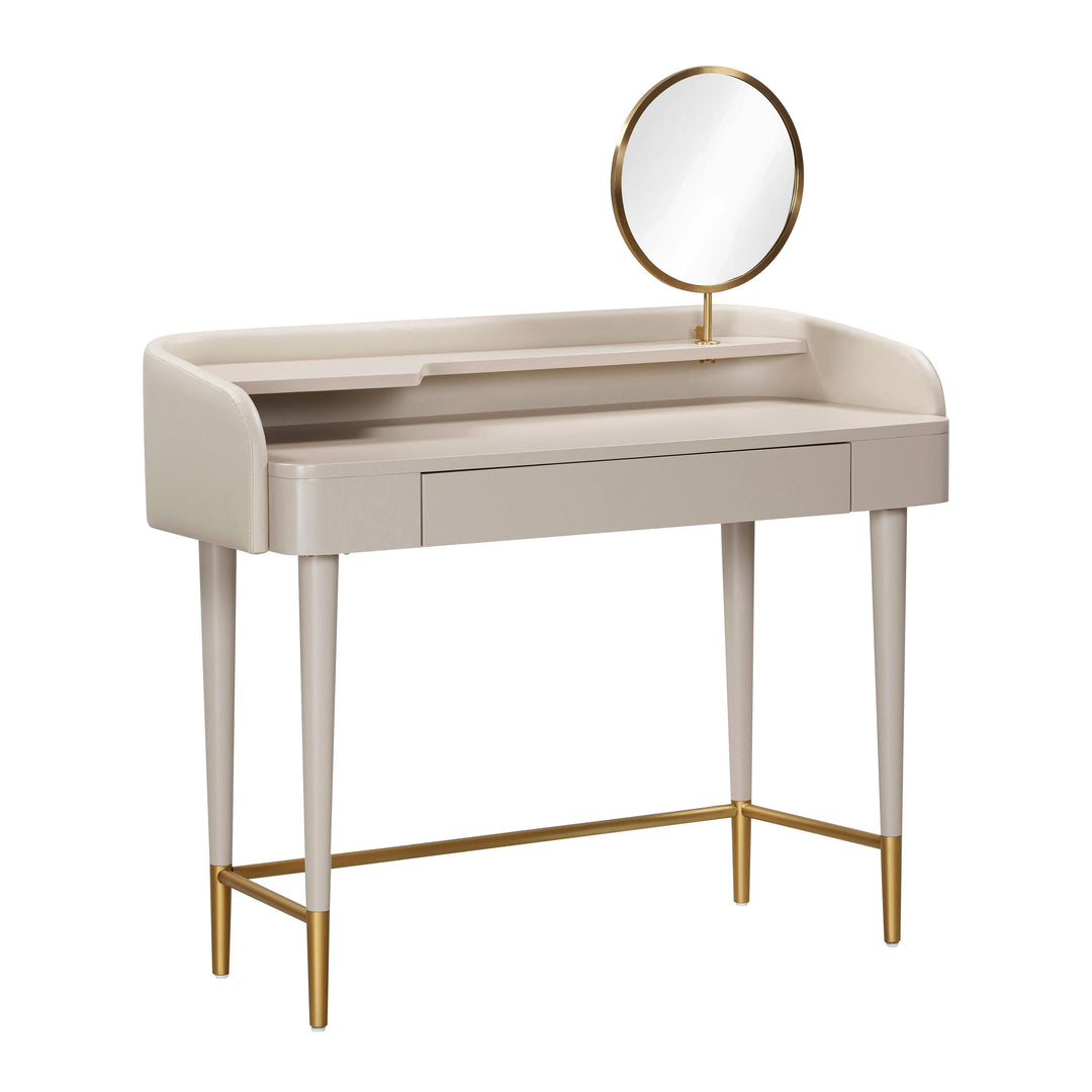 Penelope 45" Taupe Vegan Leather Wrapped Vanity Desk With Drawer