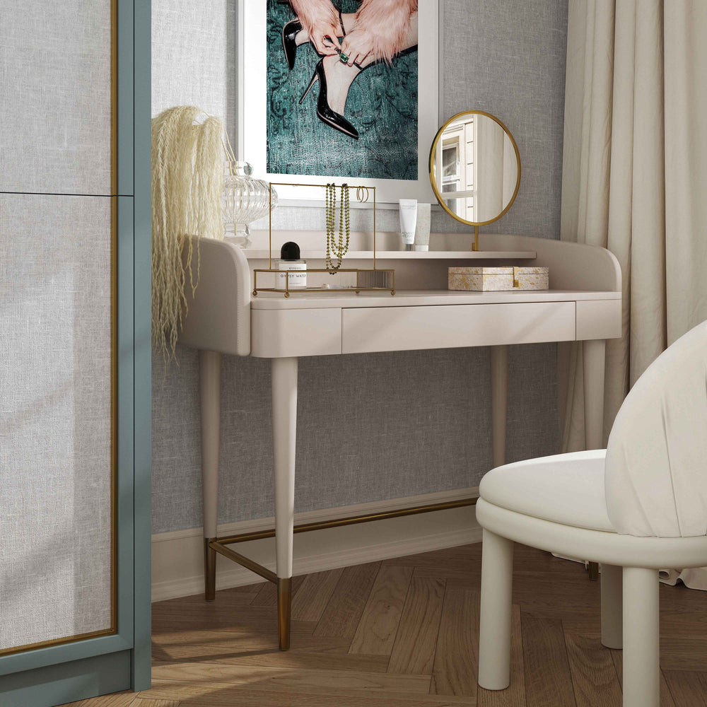 Penelope 45" Taupe Vegan Leather Wrapped Vanity Desk With Drawer