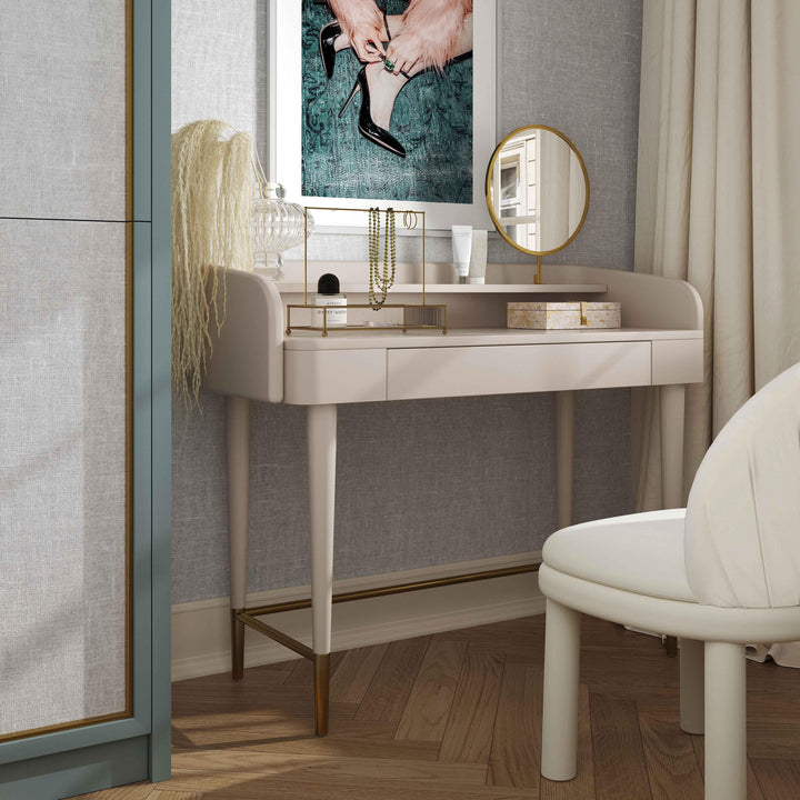 Penelope 45" Taupe Vegan Leather Wrapped Vanity Desk With Drawer