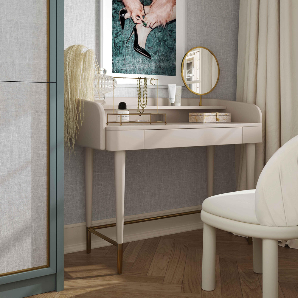 Penelope 45" Taupe Vegan Leather Wrapped Vanity Desk With Drawer
