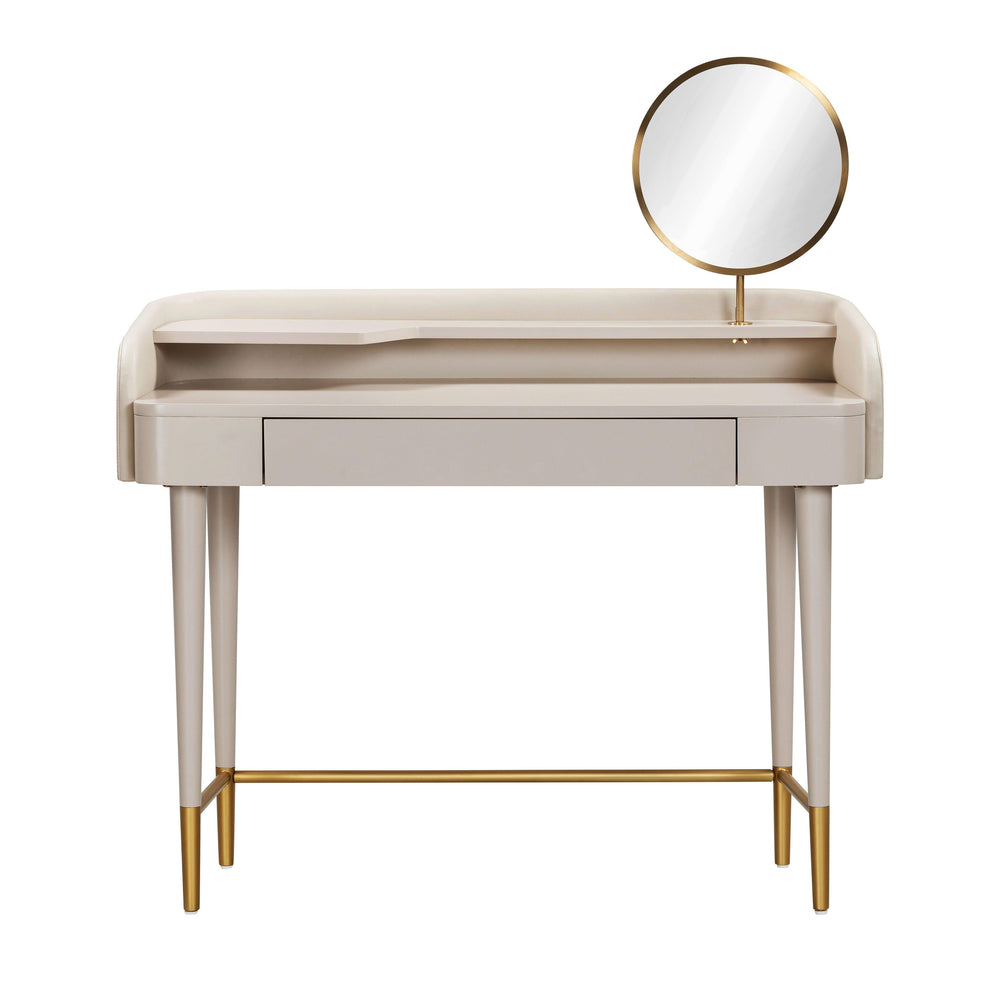 Penelope 45" Taupe Vegan Leather Wrapped Vanity Desk With Drawer