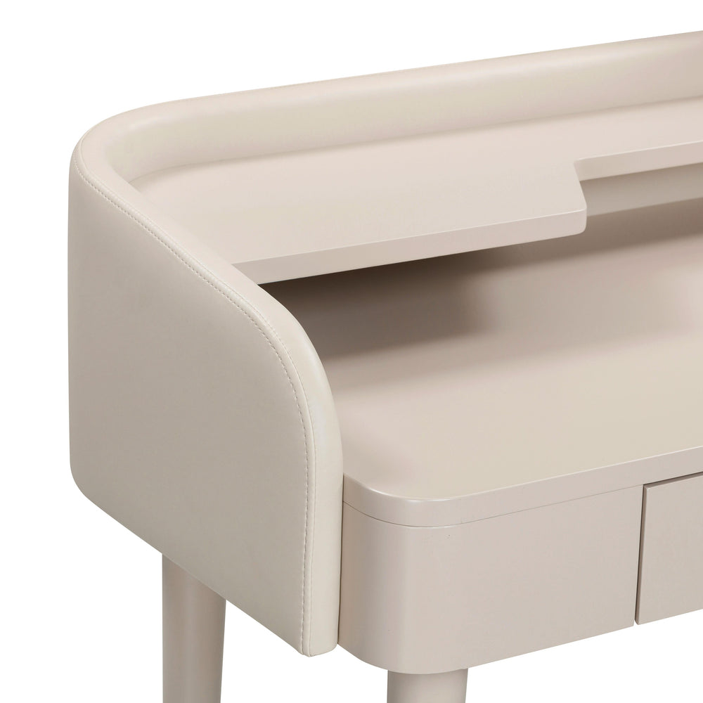 Penelope 45" Taupe Vegan Leather Wrapped Vanity Desk With Drawer